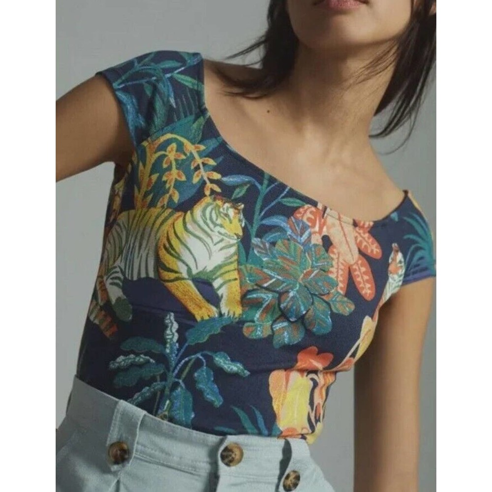 ANTHROPOLOGIE Maeve Off-The Shoulder Top Sz S Floral Jungle Animal Print NWT (j